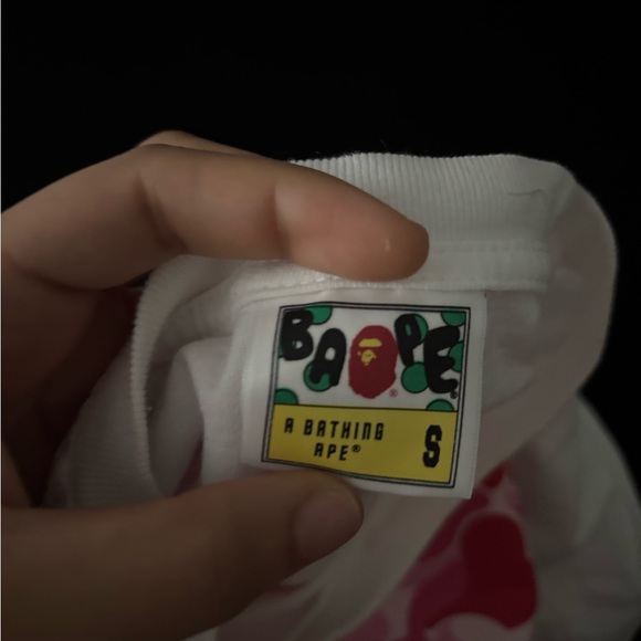 Bape White and Pink Camo Graphic Tee - Picture 3 of 6
